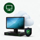 Enterprise workstation, cloud and cybersecurity illustration